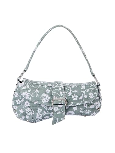 Image of QWINEE Women's Y2K Leopard Print Shoulder Bag Denim Handbags Retro Cheetah Purses Top Handle Buckle Clutch Underarm Bag