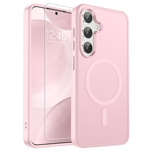 Image of SUPFINE Magnetic for Samsung Galaxy S24 Case / S25 Case with Screen Protector, (Built-in Magnets) (Military Grade Drop Protection) Slim Translucent Shockproof Phone Case,Pink