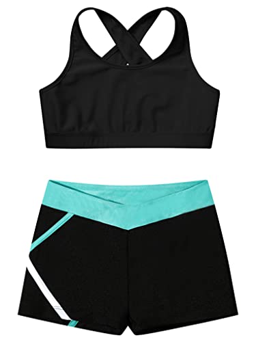 Hansber Kids Girls 2 Piece Dance Outfits Crop Top with Shorts Active Set for Gymnastics Dancing Swimming3