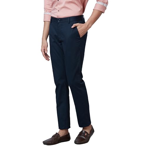 Image of Park Avenue Men's Regular Fit Mid Rise Neo Fit Cotton Blend Solid Pattern Flat Front Casual Chinos