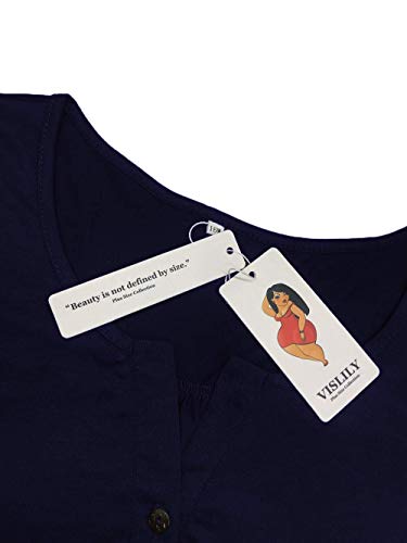 VISLILY Womens Henley Shirts Plus Size Short Sleeve T Shirt Tunic Tops Blouses Navy 16W