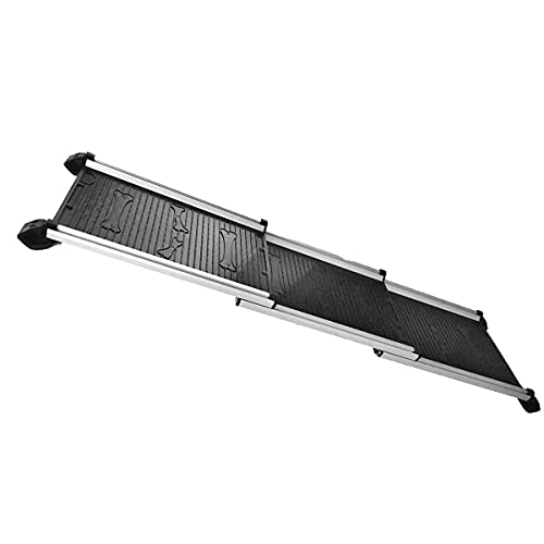 KATSU Tools Hunderampe Auto Klappbar, 70kg/150lbs Tragfähigkeit, 71cm-156cm Aluminiumlegierung Tragbar Faltbar Leichte Anti-Rutsch Oberfläche Teleskopische Hunderampe für Haustiere