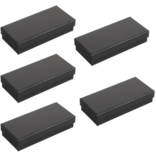 DEARMAMY Conjunto de caixa organizadora de relógio, pacote com 5, estojos de papelão pretos estojos de viagem para colares e relógios, 14,3 x 6,3 x 3 cm