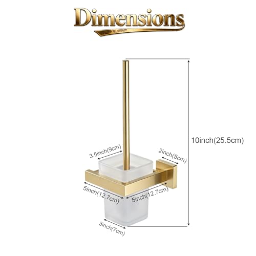 Image of Brushed Gold Toilet Brush and Holder Set, NEWRAIN Wall Mounted Toilet Bowl Brush with Long Handle, Stainless Steel Toilet Brushes for Bathroom-Space Saving
