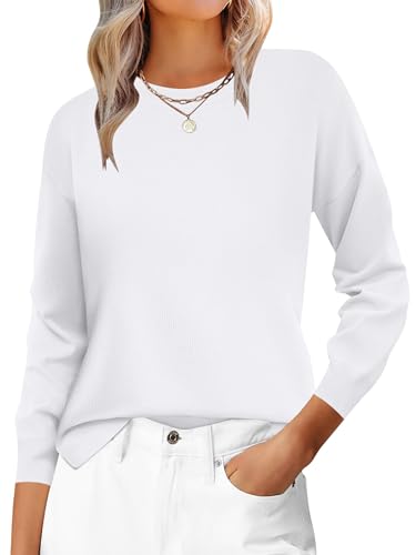 Zeagoo Jersey de Punto para Mujer Puente de Manga Larga Elegante Pullover Otoño Invierno Sólido SuéTer Casual Blanco M