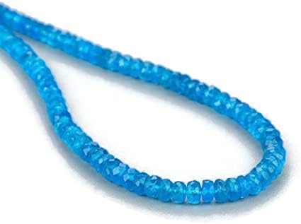 Kashish Gems & Jewels - Collar de cuentas de apatita de neón natural de 20 pulgadas con cierre de langosta de plata de ley, Rondelles facetadas, día