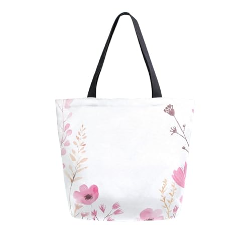 Extra Large Shoulder Tote Bag for Beach Travel Weekender Gym Watercolor Wildflowers Pink Flowers Reusable Grocery Canvas Shopping Bag2