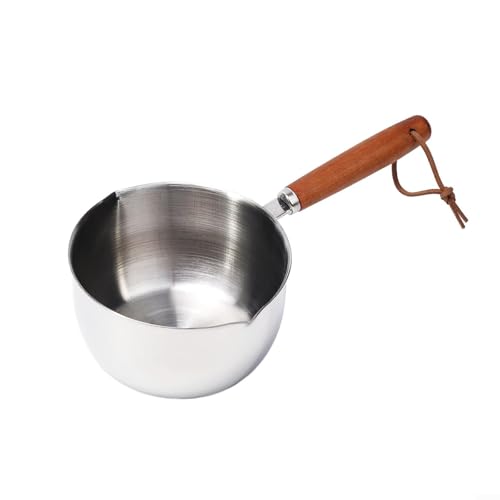FACAIIO Milchtopf mit Ausgießer - Butterwärmer aus Edelstahl mit Holzgriff - Geeignet für Induktionsherd und Backofen - Geeignet für Suppe, Soße, Brei und Milch (500 ml)