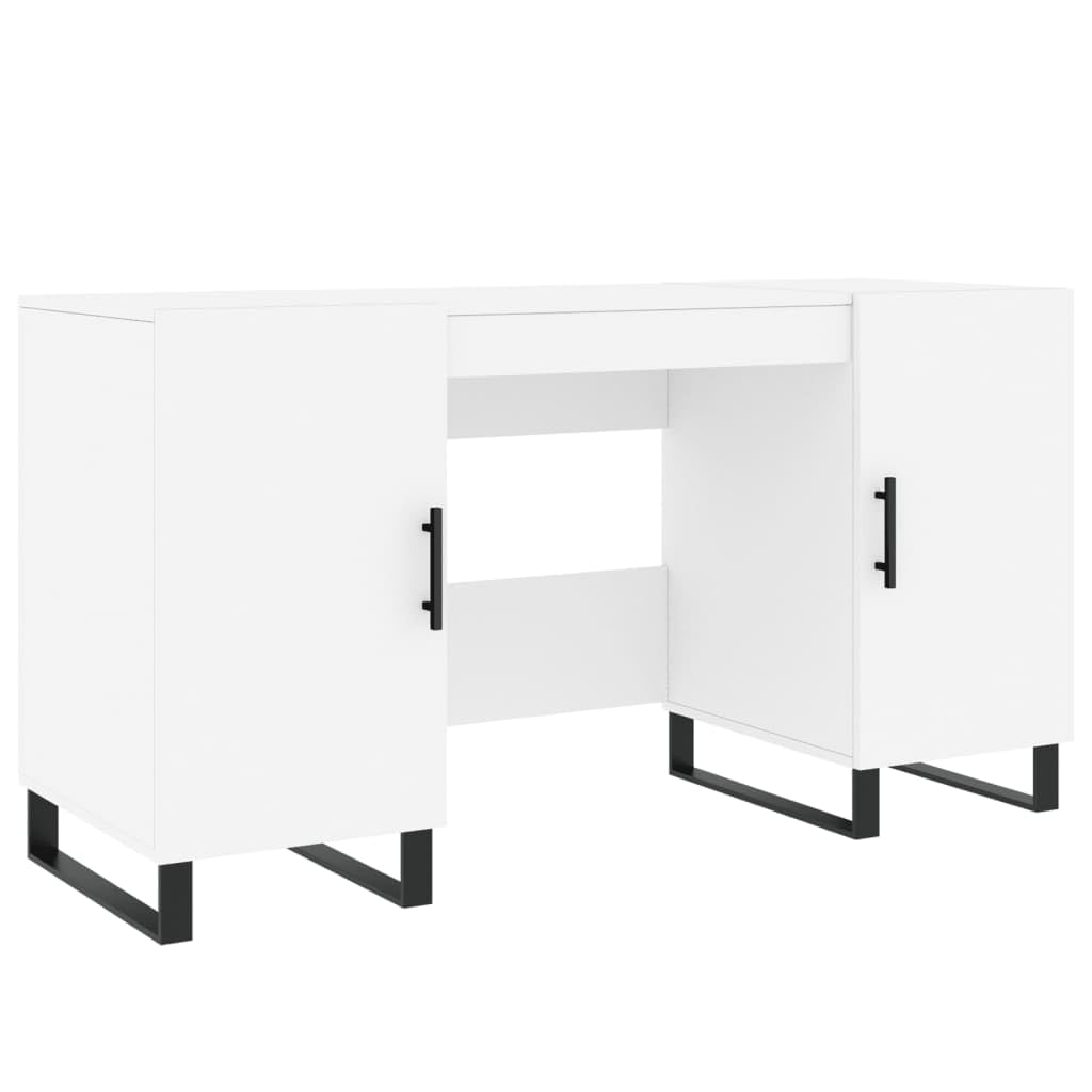 Escritorio 140x50x75 cm procesado madera blanca con 4 bolsillos y patas de