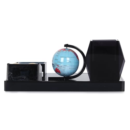 Image of Acrylic Pen Stand For Stylish Office Desk Organiser with Globe, Pen Holders, Multipurpose Stationery Desk Organizer Smoke Black Color Pack Of 1 (With Two Special Pen)