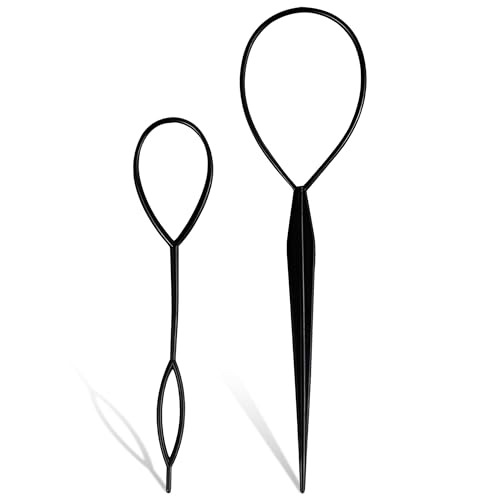 Trimming Shop Hair Braid Tool Set – Durable Plastic Topsy Tail Tool, Black Flexible Ponytail Maker Large & Small Hair Styling Tools for Women & Girls, Creative Hairstyle Loop Accessory (Pack of 1)