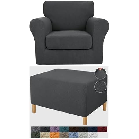 JIVINER Ottoman Cover Small Size + Chair Covers (Dark Gray) Cover