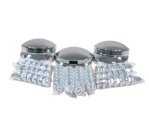 Mytee Products Steel Chrome Axle Wheel Cover Set - Includes (2) Front Hub Caps, (4) Rear Hub Caps, (60) Lug Nut Covers 33mm for Semi Truck | Axle Cover Combo Kit