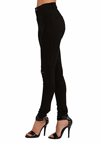 Vibrant Women's Stretch Skinny Jeans - High Waisted Slit Ripped Knee Solid Casual Denim Pants2