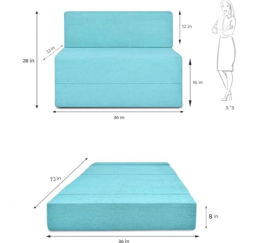 Image of Convertible Sofa Chair Bed, 3-in-1 Sleeper Chair with Foldable Design, Modern Upholstered Lounge Accent Chair, Space Saving Single Sofa Bed for Living Room, Bedroom & Small Spaces (Blue (FA091)