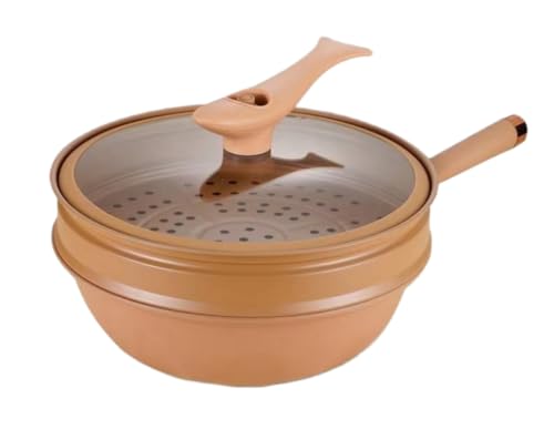 GAbchi 陶土フライパン焼き防止フライパンべたつかない鍋軽くて丈夫32センチフライパンべたつかない鍋絶対べたつかない鍋片手でも簡単に洗える多機能陶土フライパン軽量煙高温耐蓋付き蒸し器付き陶土フライパン (B)