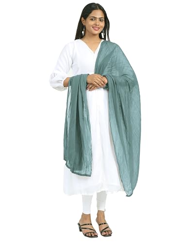 Image of Miraan Solid Pure Cotton Dupatta with Pom Pom Border, 2.25 meters length (DUPCOTTON)
