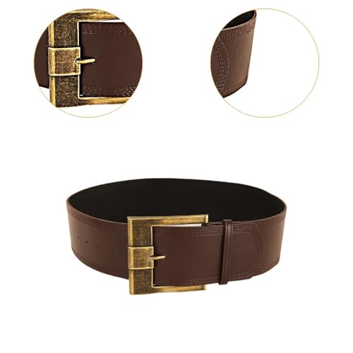 Women Waist Belt Decoration - Vintage Wide PU Leather Belt with Copper Buckle for Dresses, Wedding, Date Night, 3.07 Inches x 42.13 Inches3