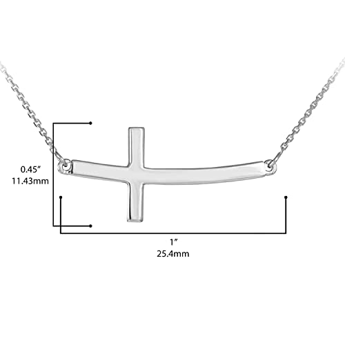 14K White Gold Curved Sideways Cross Necklace with Rolo Chain - Choice of Length3