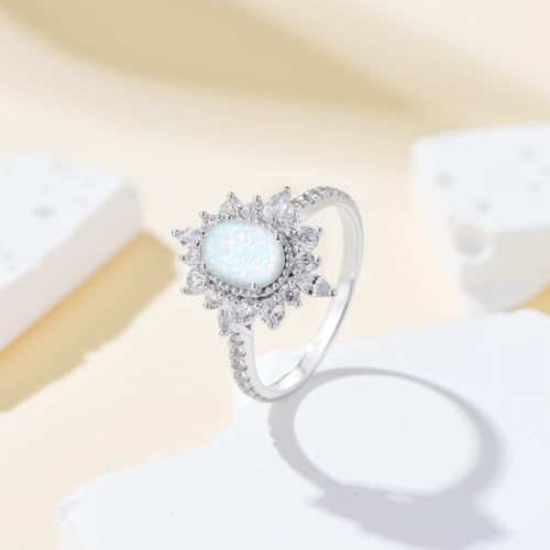 YDD 1.5ct Oval Cut Opal Engagement Rings for Women Halo Genuine Opal Rings for Women 925 Sterling Silver Opal Wedding Ring Anniversary Promise Ring3