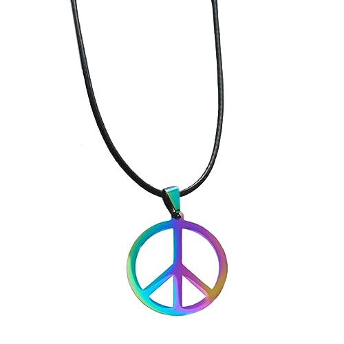 FORUBUS Peace Sign Pendant Necklace Retro Hippie Style Peace and Love Symbol Distressed Charm Rope Necklace for Women Men Jewelry (g colorful)