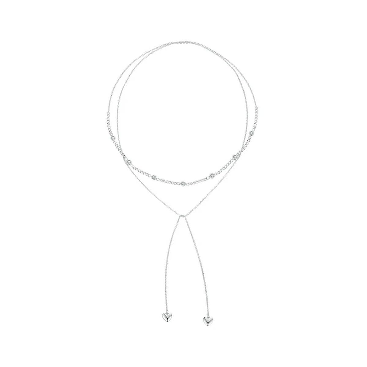 Collier cœur d'amour en argent 925 ras du cou double couche tendance