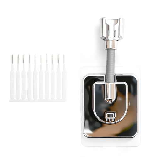 Supporto Soffione Doccia Senza Foratura, 360° Supporto Doccia Adesivo Regolabile,A Parete Porta Doccino, Con 10 Spazzole Per La Pulizia Del Foro Della Doccia (Argento)