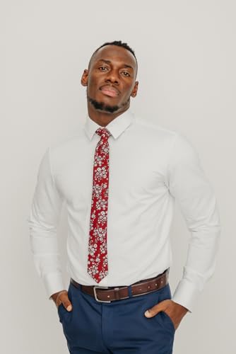 Image of DAZI Men's Skinny Tie Floral Print Cotton Necktie, Great for Weddings, Groom, Groomsmen, Missions, Dances, Gifts.