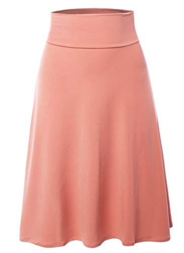Women's Solid A-Line Fold Over Waist Band Flared Midi Skirt