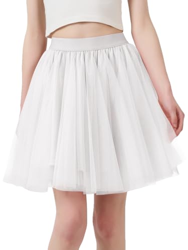 Eisnnu Tüllrock Damen 3 Lagen Tüll Elastische Taille Sommerrock Unterrock Petticoat Rocklänge 48CM Schwarz Rosa Weiß Kurz Party Prom Rock