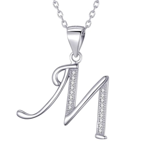 Morella collar de mujer con colgante letra M de 925 plata rodiada con piedras de circonita para damas 45cm color blanco