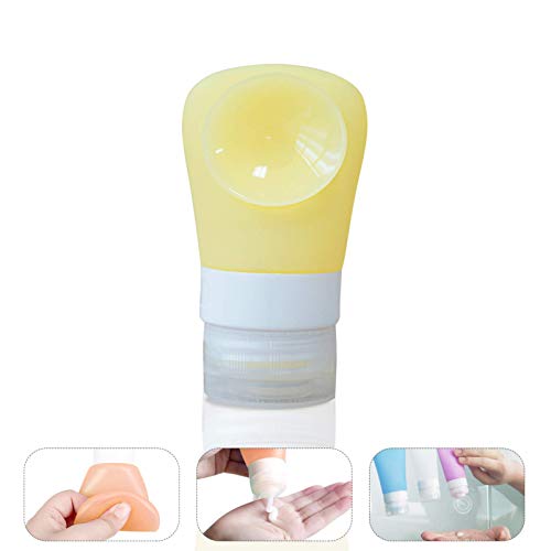ESSORT Flacon de Voyage Silicone avec Ventouse Bouteilles de Voyage 38ml Anti-Fuite Trousse de Toilett Approuvé par la FDA, sans BPA, pour Shampooing,Gel Douche, Huile Solaire, Lotion, Crème Jaune