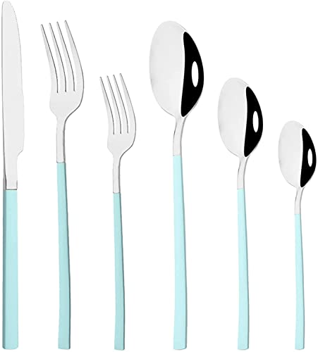 Juegos de cubiertos Juego de cubiertos 6 piezas Cuchillos de acero inoxidable Tenedor de postre Cuchara de té Juegos de cubiertos mixtos Juego de cubiertos de comida occidental para fiesta Vajilla d