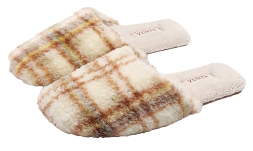 Furry Plaid Sandals for Women Men High Class Luxurious Fleece Lined Slippers Elegant Non-slip House Shoes Indoor Outdoor