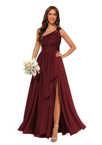 Stylefun Women's One Shoulder A Line Bridesmaid Dresses Long Chiffon Pleated Formal Evening Party Gowns CYM313