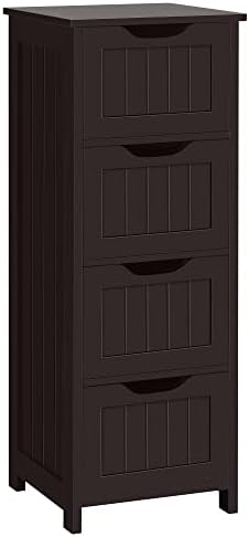 Yaheetech Bathroom Floor Cabinet, Wooden Side Storage Organizer, 4 Drawers Free-Standing Cabinet for Bathroom/Hallway/Living Room, Espresso