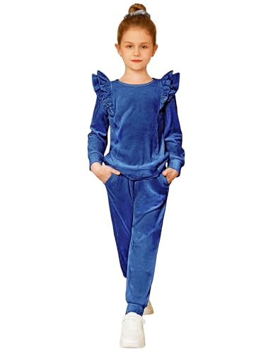 Image of Arshiner Girls 2 Piece Outfits Velour Tracksuit Ruffle Sweatshirt Sweatpant | Cute Clothes, Sweatsuit, Long Sleeve Pullover, Fall Winter Clothing Sets, for 3-10 Years