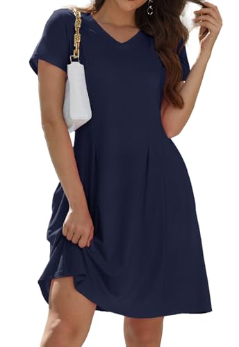 Alaster Queen Sommerkleid Damen Kurzarm Freizeitkleider für Damen Lose T-Shirt Kleider A-Linie Minikleid Kurz mit Tasche...