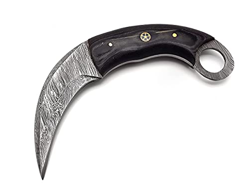 Custom Handmade Damascus Karambit Knife Tactical Combat EDC Full Tang Hunting Knife Over All 7 Inch Karambit Damascus Steel Knife With Leather Sheath