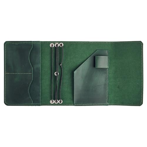 TORAKIP Genuine Leather A6 Journal Cover Refillable Handmade Notebook Cover with 3 Elastic Bands Pen Loop & Card Pockets Travel Diary Case Fits A6 4.1 x 5.8 Notebooks (Paper Not Included) Green