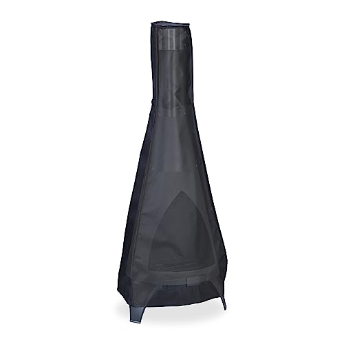 Relaxdays Terrassenofen Abdeckung, HxD: 120 x 44 cm, wasserfest, 420D Polyester & PVC, Kaminofen Abdeckhaube, schwarz