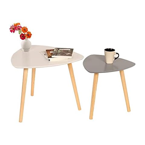 Couchtische Sofatisch 2er Set Beistelltische Wohnzimmertisch skandinavisch Kaffeetisch Satztisch für Wohnzimmer Schlafzimmer Minimalismus weiß grau elegant HWB05-GWE Cover