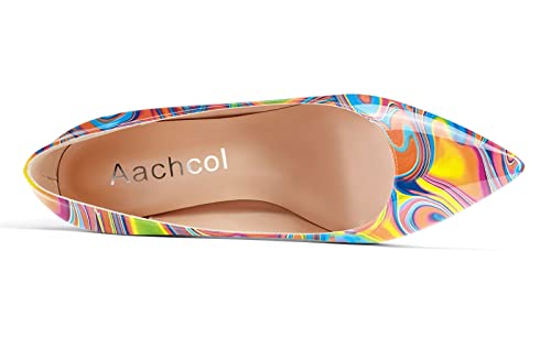 Image of Aachcol Women Pumps Pointed Toe Slip on Mid Heel Dress Office Chunky Block Heels Shoes 3 Inches