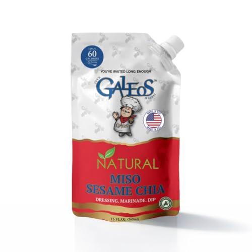 Galeos Miso Sesame Chia Salad Dressing | Lower Calorie, Dairy Free, Egg Free, Gluten-Free, No Saturated Fat | Healthier Dressing, Marinade & Dipping Sauce | Made in California - 13 fl oz - 1 Pack