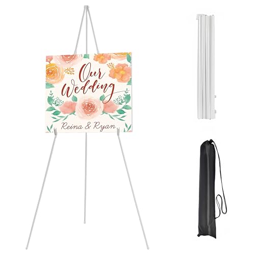 Collapsible Easel Stand Folding & Portable Art Easel Adjustable Height Stable & Sturdy Metal Display Stand (White)