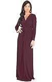 KOH KOH Petite Womens Plus Size Womens Long Sleeve Sleeves V-Neck Flowy Cocktail Formal Fall Winter Evening Abaya Muslim Gown Gowns Maxi Dress Dresses, Maroon Wine Red XS 2-4