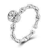 Vectoflux Adjustable 925 Sterling Silver Rings for Women - Elegant 5A CZ Dainty Hoop & Band Designs for Women, Hypoallergenic Daily Wear Jewelry with Gift Bag - Skull Ring