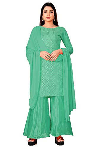 Image of Women Georgette Unstitched Salwar Suit Dress Material, Lucknow Chikankari Work