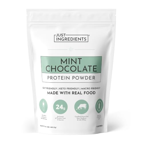 JUST INGREDIENTS Mint Chocolate Protein Powder | 15 Servings | 24g Grass-Fed New Zealand and Irish Whey + 4 Additional Protein Sources | No Added Sugar | No Synthetic Gums or Fillers