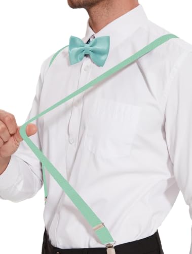 Image of habibee Suspenders and Bow Tie Set for Men, Adjustable Elastic Braces with Y-Back, Diverse Colors, Strong Clips